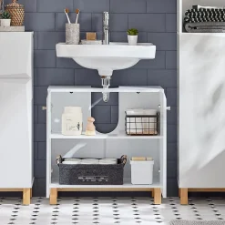 Meuble Sous-Vasque|Sobuy Meuble de Rangement pour Salle de Bain avec 2 Portes, BZR92-W,