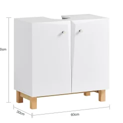 Meuble Sous-Vasque|Sobuy Meuble de Rangement pour Salle de Bain avec 2 Portes, BZR92-W,