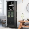 Giantex Meuble de Rangement pour Salle de Bain avec 3 Parties,6 Niveaux ,2 Étagères et 2 Compartiments,Portes en Verre et Poignées(Noir)