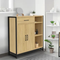 Armoire De Salle De Bains|IDMarket Meuble de rangement salle de bain DETROIT 1 tiroir 2 portes placard et étagères design industriel