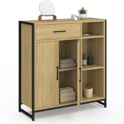 Armoire De Salle De Bains|IDMarket Meuble de rangement salle de bain DETROIT 1 tiroir 2 portes placard et étagères design industriel