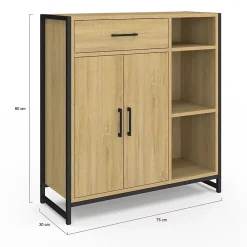 Armoire De Salle De Bains|IDMarket Meuble de rangement salle de bain DETROIT 1 tiroir 2 portes placard et étagères design industriel