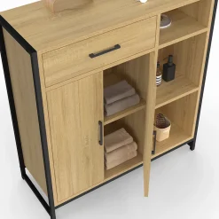Armoire De Salle De Bains|IDMarket Meuble de rangement salle de bain DETROIT 1 tiroir 2 portes placard et étagères design industriel