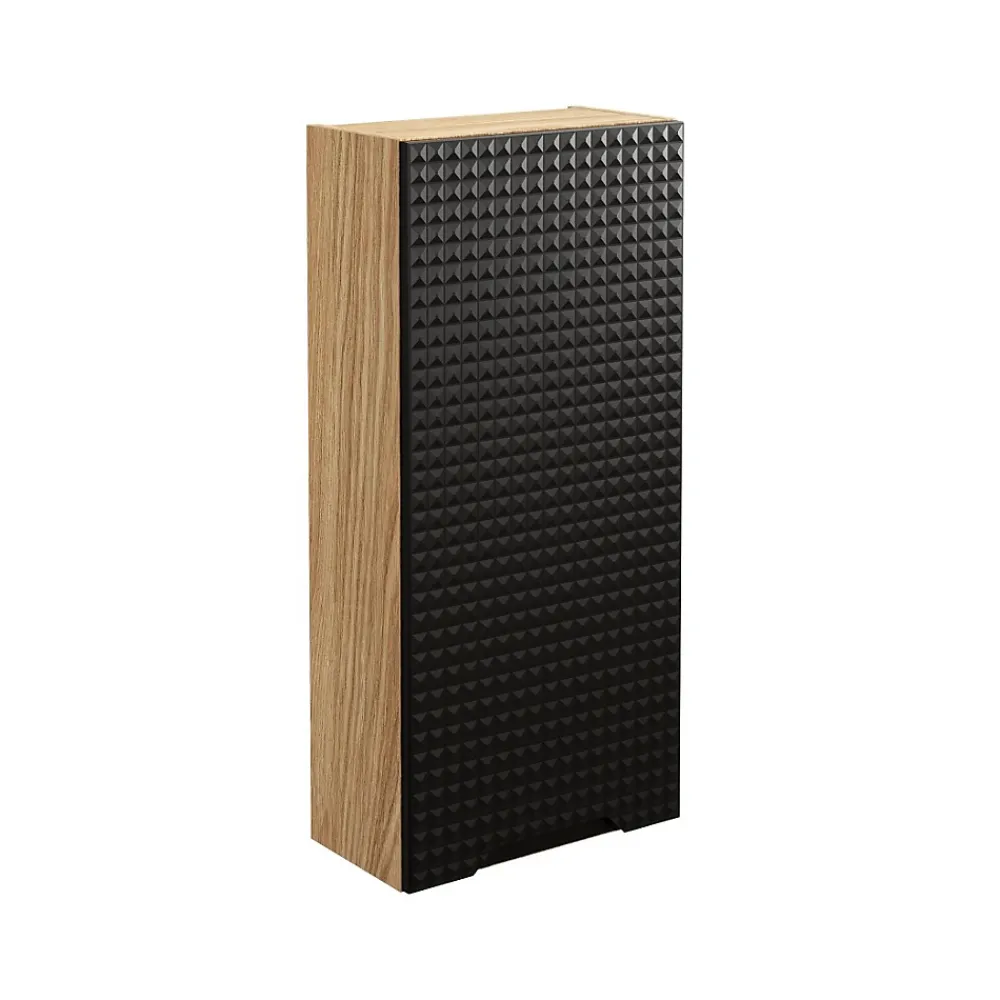 Armoire De Salle De Bains|Meublorama Meuble de rangement salle de bain VELNIA 1 porte 35 cm Coloris chene clair et noir Meuble suspendu