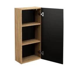 Armoire De Salle De Bains|Meublorama Meuble de rangement salle de bain VELNIA 1 porte 35 cm Coloris chene clair et noir Meuble suspendu