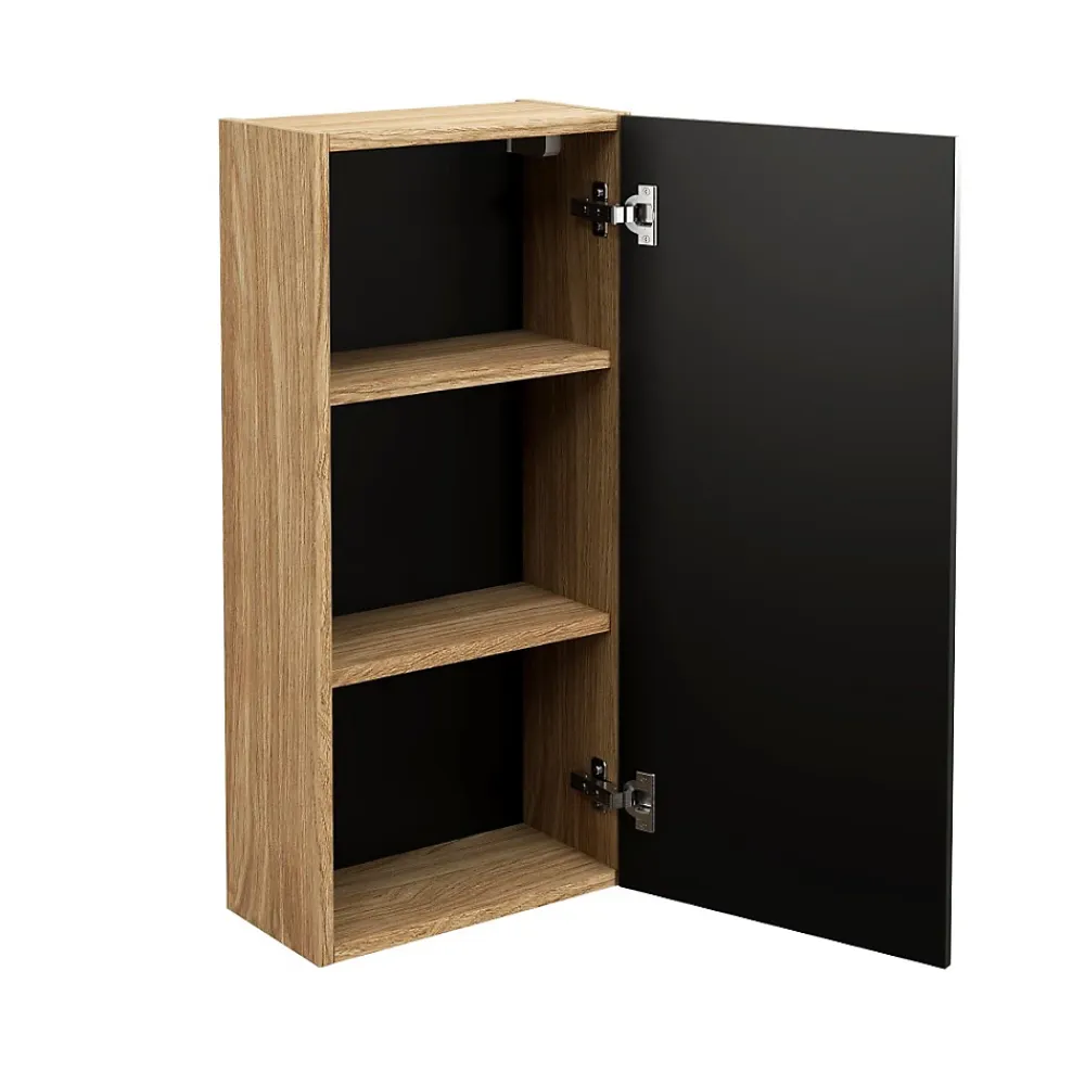 Armoire De Salle De Bains|Meublorama Meuble de rangement salle de bain VELNIA 1 porte 35 cm Coloris chene clair et noir Meuble suspendu