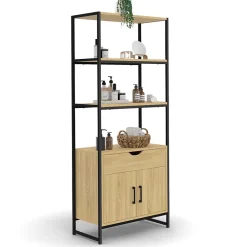 Armoire De Salle De Bains|IDMarket Meuble de rangement salle de bain DETROIT 3 étagères 1 placard 1 tiroir design industriel