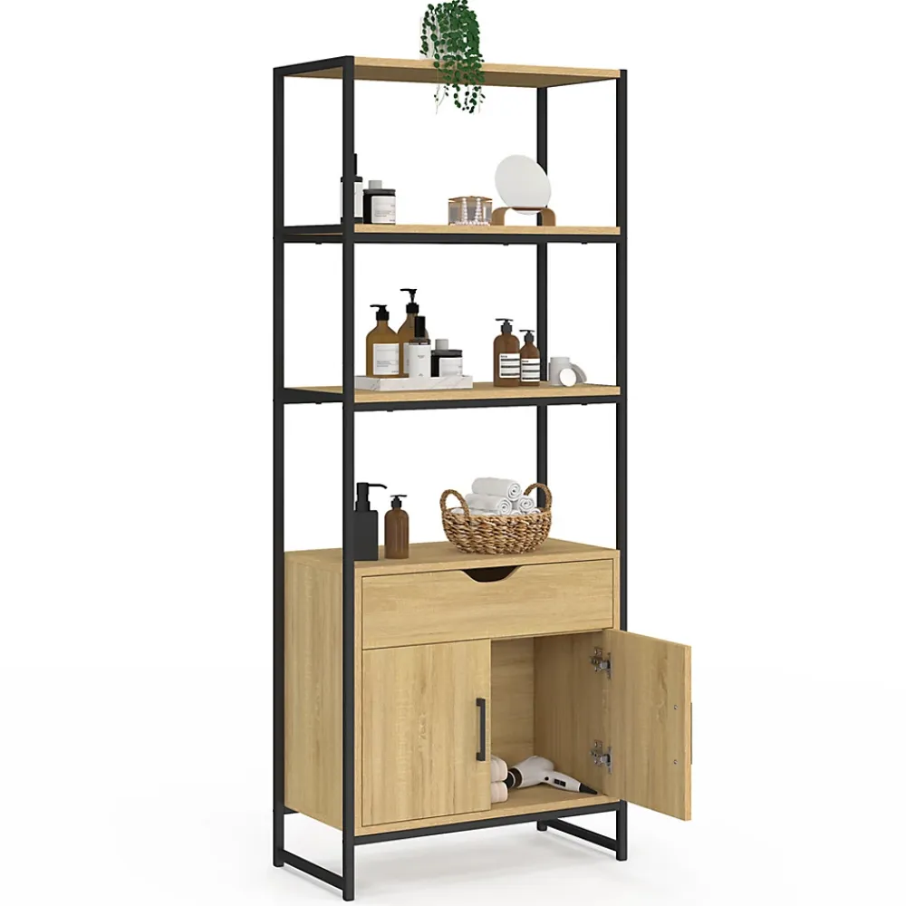Armoire De Salle De Bains|IDMarket Meuble de rangement salle de bain DETROIT 3 étagères 1 placard 1 tiroir design industriel