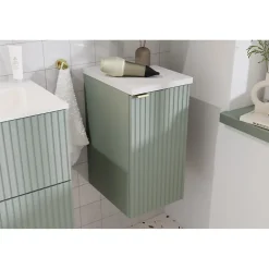Meublorama Meuble de rangement salle de bain ELVINA 1 porte H57 cm Vert sauge pastel Suspendu