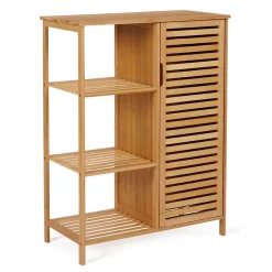 IDMarket Meuble de rangement salle de bain bambou BEA 3 étagères avec placard
