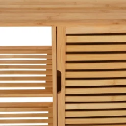 IDMarket Meuble de rangement salle de bain bambou BEA 3 étagères avec placard