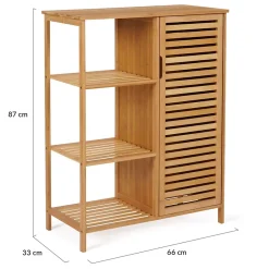 IDMarket Meuble de rangement salle de bain bambou BEA 3 étagères avec placard