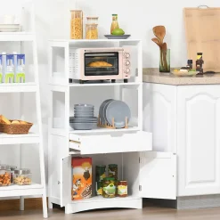 kleankin Meuble de rangement salle de bain - 2 portes, tiroir, 3 étagères - dim. 60L x 33l x 122H cm - MDF blanc
