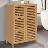 Armoire De Salle De Bains|IDMarket Meuble de rangement salle de bain bambou BEA 3 tiroirs avec placard