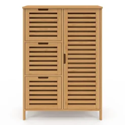 Armoire De Salle De Bains|IDMarket Meuble de rangement salle de bain bambou BEA 3 tiroirs avec placard