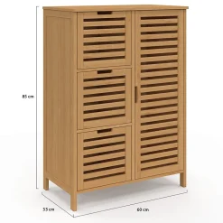 Armoire De Salle De Bains|IDMarket Meuble de rangement salle de bain bambou BEA 3 tiroirs avec placard