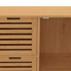 Armoire De Salle De Bains|IDMarket Meuble de rangement salle de bain bambou BEA 3 tiroirs avec placard
