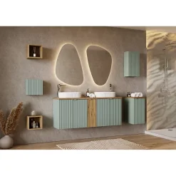 Meublorama Meuble de rangement salle de bain ELVINA 1 porte H57 cm Vert sauge pastel Meuble suspendu