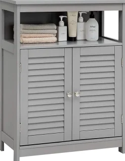Armoire De Salle De Bains|Meuble De Salle De Bains Faible Profondeur|Giantex Meuble de Rangement sur Pieds Armoire de Salle de Bain en MDF avec 2 Portes a Volets et Etagere Reglable