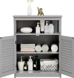 Armoire De Salle De Bains|Meuble De Salle De Bains Faible Profondeur|Giantex Meuble de Rangement sur Pieds Armoire de Salle de Bain en MDF avec 2 Portes a Volets et Etagere Reglable