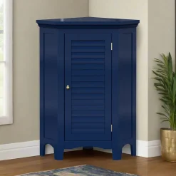 Armoire De Salle De Bains|Teamson Home Meuble de rangement sur pied effet bois bleu porte persienne