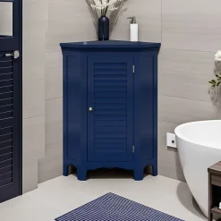 Armoire De Salle De Bains|Teamson Home Meuble de rangement sur pied effet bois bleu porte persienne