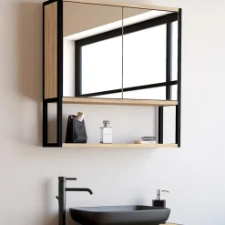 Armoire De Salle De Bains|Meuble De Salle De Bains Faible Profondeur|IDMarket Meuble de rangement suspendu avec miroir pour salle de bain DETROIT design industriel