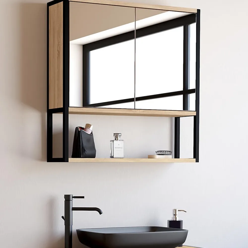 Armoire De Salle De Bains|Meuble De Salle De Bains Faible Profondeur|IDMarket Meuble de rangement suspendu avec miroir pour salle de bain DETROIT design industriel