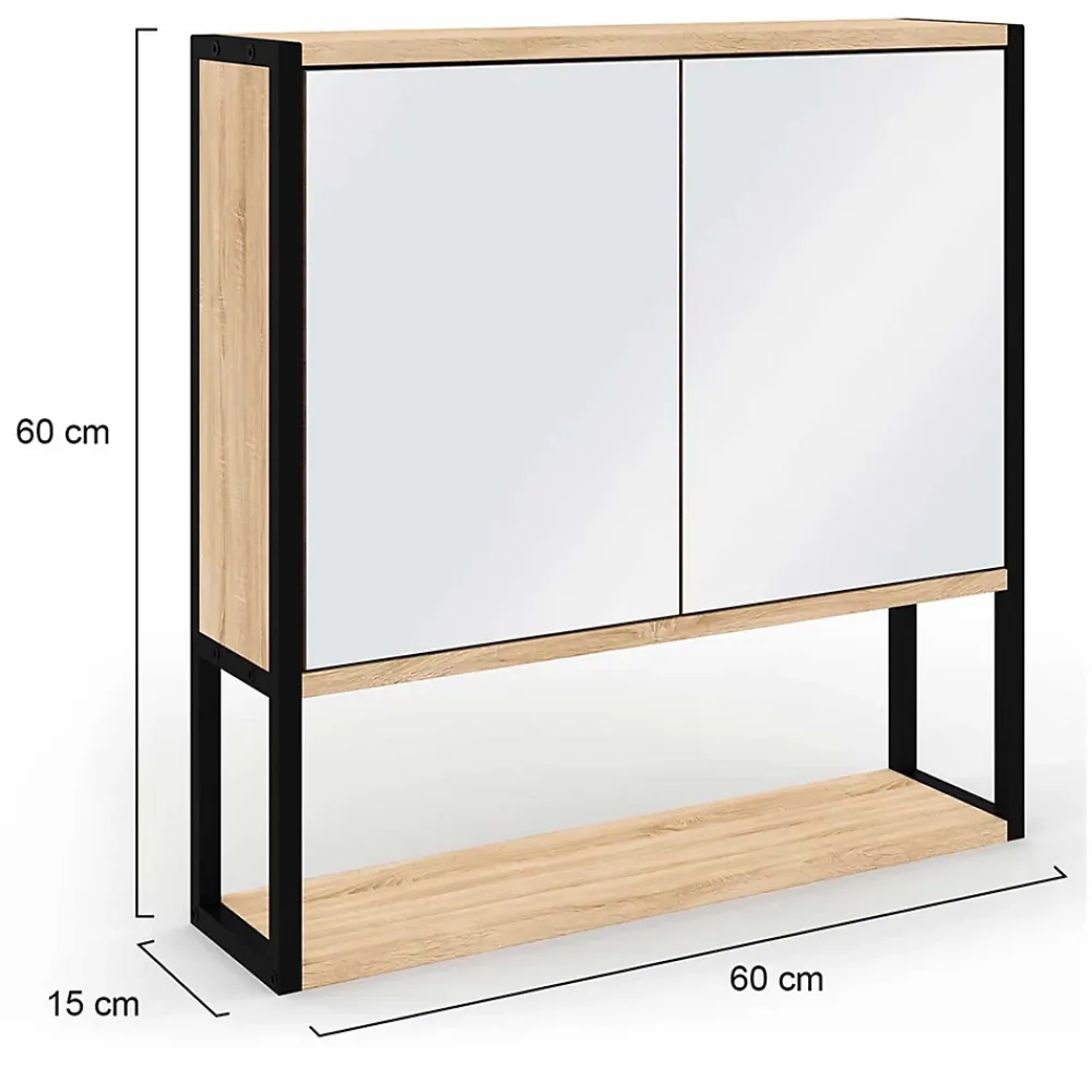 Armoire De Salle De Bains|Meuble De Salle De Bains Faible Profondeur|IDMarket Meuble de rangement suspendu avec miroir pour salle de bain DETROIT design industriel
