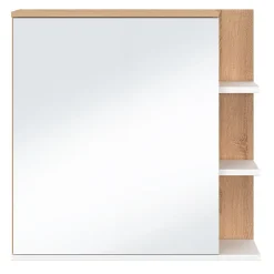Armoire De Salle De Bains|IDMarket Meuble de rangement suspendu avec miroir et étagères pour salle de bain TOMI façon hêtre et blanc