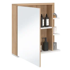 Armoire De Salle De Bains|IDMarket Meuble de rangement suspendu avec miroir et étagères pour salle de bain TOMI façon hêtre et blanc