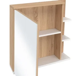 Armoire De Salle De Bains|IDMarket Meuble de rangement suspendu avec miroir et étagères pour salle de bain TOMI façon hêtre et blanc