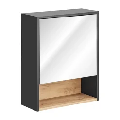 Armoire De Salle De Bains|Meublorama Meuble de rangement TALOKA 75 cm Gris anthracite et chene clair Design suspendu
