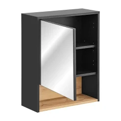 Armoire De Salle De Bains|Meublorama Meuble de rangement TALOKA 75 cm Gris anthracite et chene clair Design suspendu