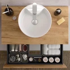 Planète Bain Meuble de salle de bain - 80 cm - Avec vasque à poser - Effet chêne brut - A suspendre - KARAIB