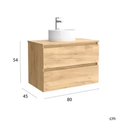 Planète Bain Meuble de salle de bain - 80 cm - Avec vasque à poser - Effet chêne brut - A suspendre - KARAIB
