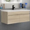 AICA Sanitaire Meuble de salle de bain 100 cm avec vasque suspendu 2 portes, meuble bois clair