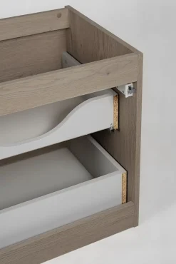 3xE Living Meuble de salle de bain 100 cm (80+20) avec plan de travail supérieur + pieds meuble, Couleur: Chêne Foncé, 100 x 46 x 80,7 cm