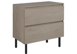 Lave-Mains|3xE Living Meuble de salle de bain 80 cm avec plan de travail supérieur + pieds meuble, Couleur: Chêne Foncé, 80 x 46 x 80,7 cm