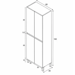 Generic Meuble de salle de bain - double colonne - Blanc brillant - 4 portes - L60 x P35 x H182 cm - DESTAL