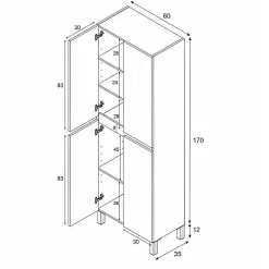 Generic Meuble de salle de bain - double colonne - Blanc brillant - 4 portes - L60 x P35 x H182 cm - DESTAL