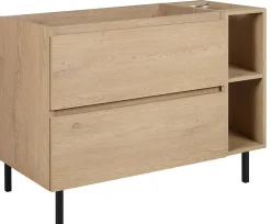 3xE Living Meuble de salle de bain 100 cm (80+20), pieds, Couleur : Chêne Clair, 100 x 46 x 80,7 cm, sans plan de travail