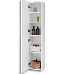 AICA Sanitaire Meuble de salle de bain 2 portes, colonne de salle de bain 30x27x142 cm, armoire murale blanche,