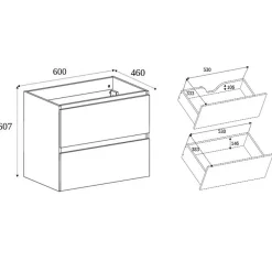 3xE Living Meuble de salle de bain 60 cm avec plan de travail supérieur + pieds meuble, Couleur : Chêne Clair, 60 x 46 x 80,7 cm
