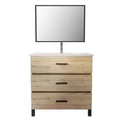 Aurlane Meuble de salle de bain 80 cm - Chêne industriel - 3 Tiroirs - Vasque et Miroir