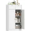 Armoire De Salle De Bains|Homcom Meuble de salle de bain - 2 tiroirs, 2 portes, étagères réglables - dim. 60 x 30 x 108 cm - blanc
