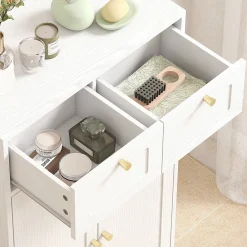 Armoire De Salle De Bains|Homcom Meuble de salle de bain - 2 tiroirs, 2 portes, étagères réglables - dim. 60 x 30 x 108 cm - blanc