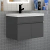 Meuble Vasque|AICA Sanitaire Meuble de salle de bain 60 cm avec vasque suspendu 2 portes meuble de salle de bain anthracite