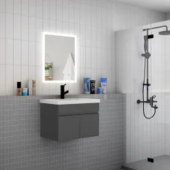 Meuble Vasque|AICA Sanitaire Meuble de salle de bain 60 cm avec vasque suspendu 2 portes meuble de salle de bain anthracite