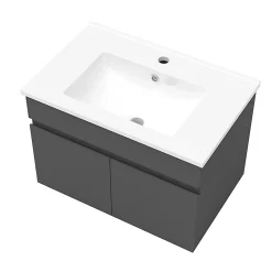 Meuble Vasque|AICA Sanitaire Meuble de salle de bain 60 cm avec vasque suspendu 2 portes meuble de salle de bain anthracite